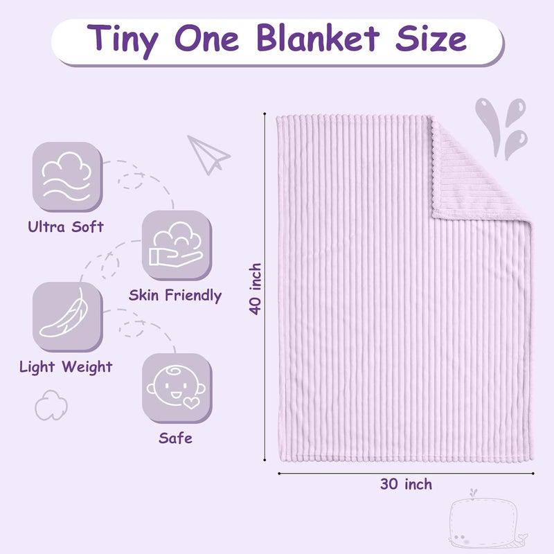 Eonkasp Soft Fleece Baby Blanket Ultra Cozy Baby Blankets for Girls Warm and Lightweight Infant Toddler Newborn Receiving Gift with Reversible Stripes for Crib Stroller, 30x40 Inch, Light Purple - Image 4